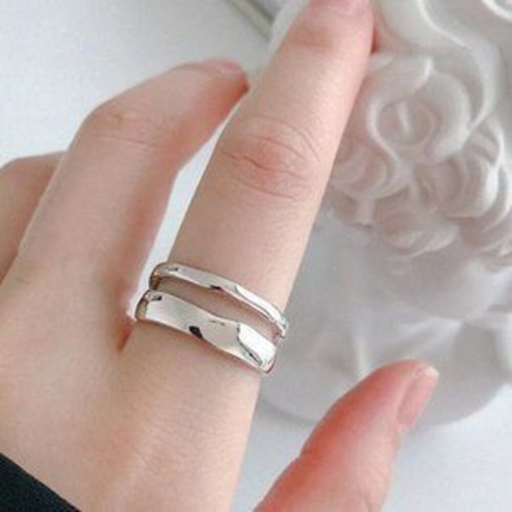 NEW Gold/Sterling Silver Wave Open Adjustable Ring